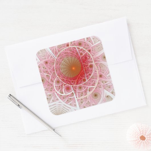Pink Steampunk Abstract Vierkante Sticker (Envelop)