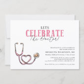 Pink Stethoscope Celebrate Graduation invitation Kaart (Voorkant)