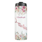 Pink Stethoscope Floral Nurse Tribute Thermosbeker (Voorkant)