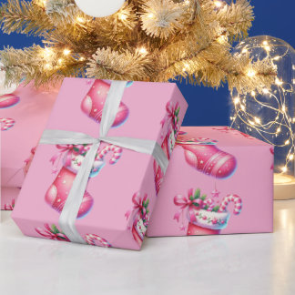 Pink Stocking Christmas Holiday Cadeaupapier