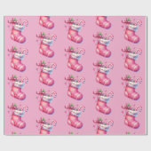 Pink Stocking Christmas Holiday  Cadeaupapier (Vlak)