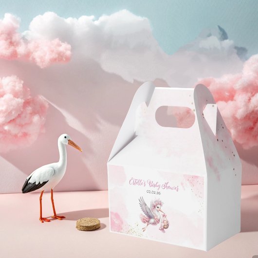 Pink Stork and Cloud Girl Baby Shower Favor Box Bedankdoosjes
