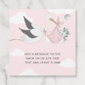 Pink Stork Baby shower Dank u Bedankjes Labels (Achterkant)