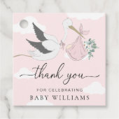 Pink Stork Baby shower Dank u Bedankjes Labels (Voorkant)