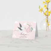 Pink Stork Baby shower Dank u Kaart (Gele Bloem)