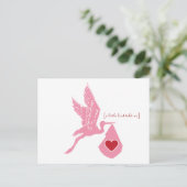 Pink Stork Baby shower Invitation Briefkaart (Staand voorkant)