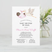 Pink Stork Baby shower per Mail Invitation Kaart (Staand voorkant)