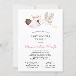 Pink Stork Baby shower per Mail Invitation Kaart