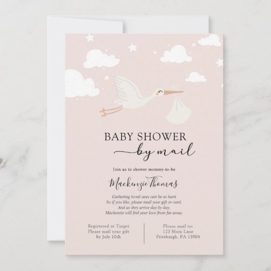 Pink Stork Baby shower per post Kaart (Voorkant)