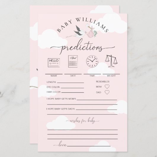 Pink Stork Baby voorspellingen spel (Voorkant / Achterkant)