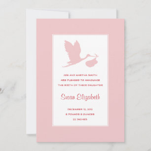 Pink Stork geboorte aankondiging