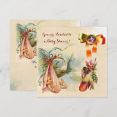 PINK STORK GIRL BABY SHOWER, GEMSTONE MONOGRAM KAART (Voorkant / Achterkant)