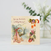 PINK STORK GIRL BABY SHOWER, GEMSTONE MONOGRAM KAART (Staand voorkant)