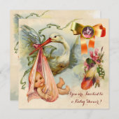 PINK STORK GIRL BABY SHOWER, GEMSTONE MONOGRAM KAART (Voorkant / Achterkant)