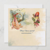 PINK STORK GIRL BABY SHOWER, GEMSTONE MONOGRAM KAART (Achterkant)