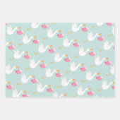 Pink Stork Girl Baby shower Inpakpapier Vel (Voorkant)
