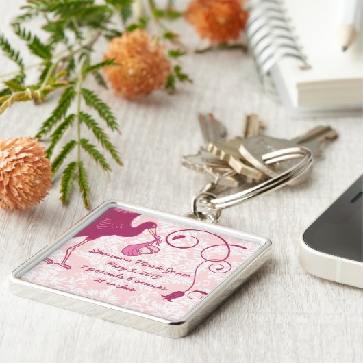 Pink Stork Het is een meisje aankondiging Sleutelh Sleutelhanger (Zijkant)