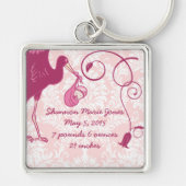 Pink Stork Het is een meisje aankondiging Sleutelh Sleutelhanger (Voorkant)