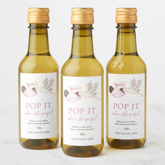 Pink Stork Pop het als ze Poppen Wine Label Wijn Etiket (Flessen)