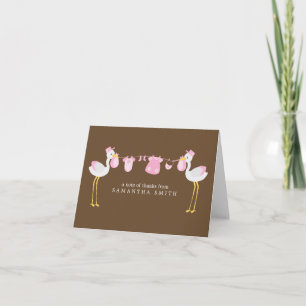 Pink Storks Girl Baby Shower Thank You Notes Bedankkaart