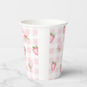 Pink Strawberries Gingham Berry 1st 2nd Birthday Papieren Bekers (Rechts)