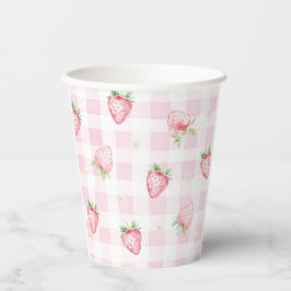 Pink Strawberries Gingham Berry 1st 2nd Birthday Papieren Bekers