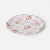 Pink Strawberries Gingham Berry First 1st Birthday Papieren Bordje (Gekanteld)