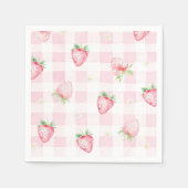Pink Strawberries Gingham Berry First 1st Birthday Servet (Voorkant)