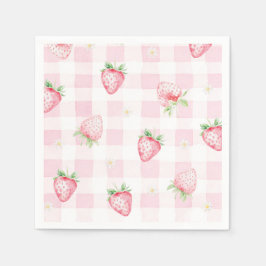 Pink Strawberries Gingham Berry First 1st Birthday Servet