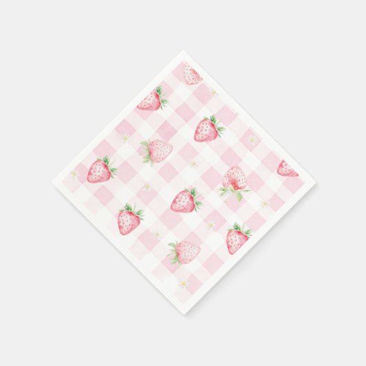 Pink Strawberries Gingham Berry First 1st Birthday Servet (Hoek)