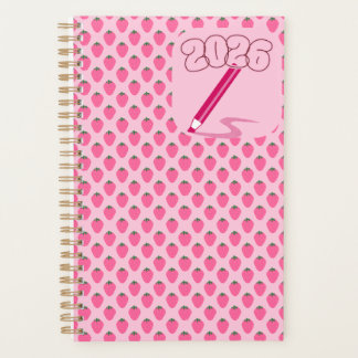 Pink Strawberries Planner, Cute Fruit Aesthetic Planner