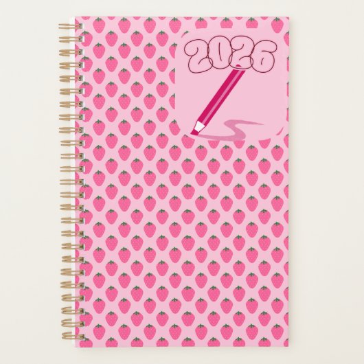 Pink Strawberries Planner, Cute Fruit Aesthetic Planner (Voorkant)
