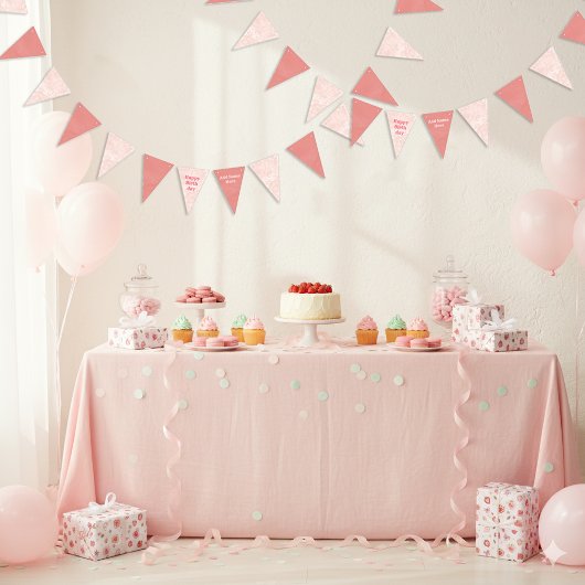 Pink Strawberries Watercolor Happy Birthday Vlaggetjes