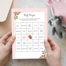 Pink Strawberry Baby Shower Baby Bingo Activity