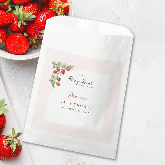 Pink Strawberry Baby Shower Bedankzakje