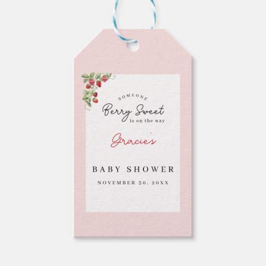 Pink Strawberry Baby Shower Cadeaulabel (Voorkant)