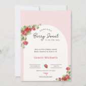 Pink Strawberry Baby Shower Invitation Kaart (Voorkant)