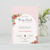 Pink Strawberry Baby Shower Invitation Kaart (Staand voorkant)