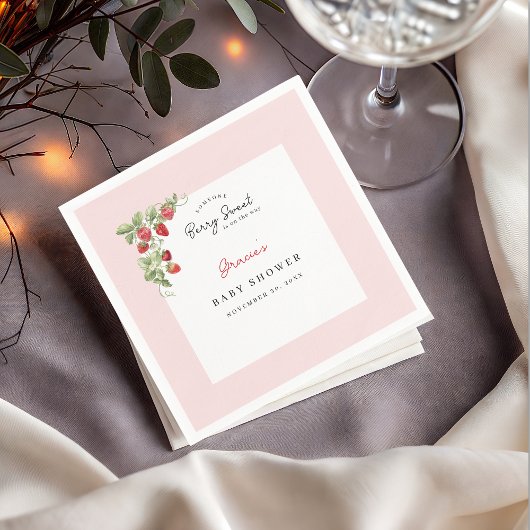Pink Strawberry Baby Shower Napkin Servet