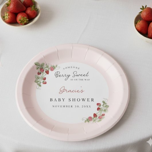 Pink Strawberry Baby Shower Papieren Bordje