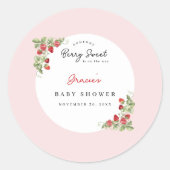 Pink Strawberry Baby Shower Ronde Sticker (Voorkant)