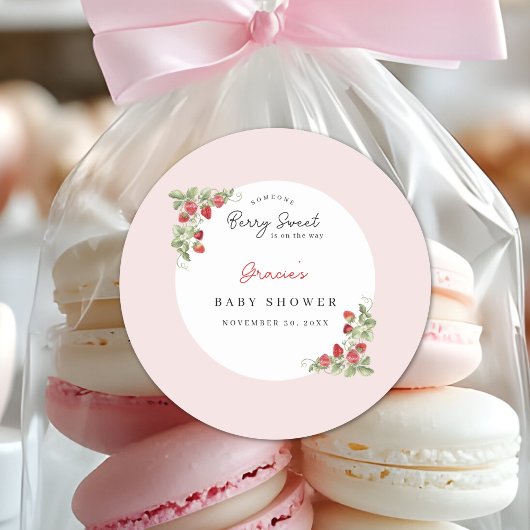 Pink Strawberry Baby Shower Ronde Sticker
