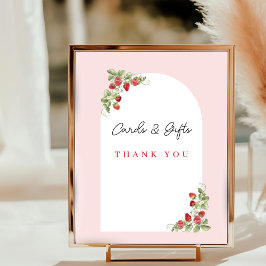 Pink Strawberry Baby Shower Tabletop Sign Poster