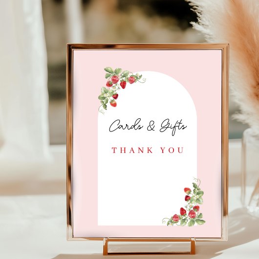 Pink Strawberry Baby Shower Tabletop Sign Poster