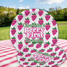 Pink Strawberry Berry First Birthday  Papieren Bordje