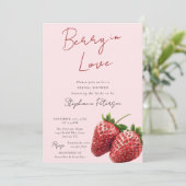 Pink Strawberry Berry In Love Bridal Shower Kaart (Staand voorkant)