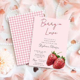 Pink Strawberry Berry In Love Bridal Shower Kaart