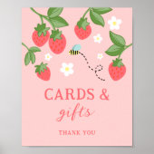 Pink Strawberry Berry Sweet Birthday Party Sign Poster (Voorkant)