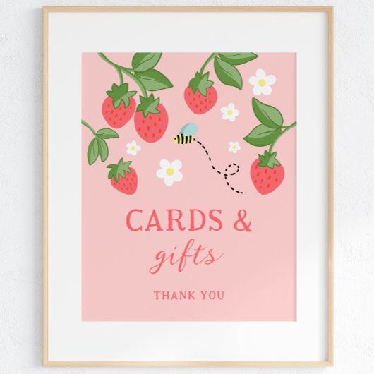 Pink Strawberry Berry Sweet Birthday Party Sign Poster