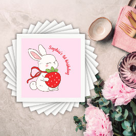 Pink Strawberry Bunny Birthday Servet